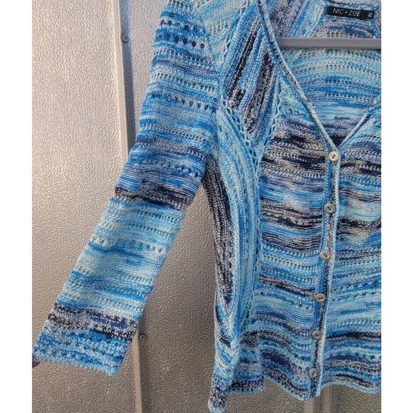 Nic + Zoe Crochet Multicolor Blue Cardigan Sweater Size PS - Picture 2 of 9